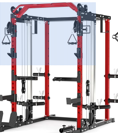 Power Cage Home Gym, Dual Pulley Cable Crossover System, All-in-One Squat Power Rack with Strength Training Attachments for Full-Body Workouts