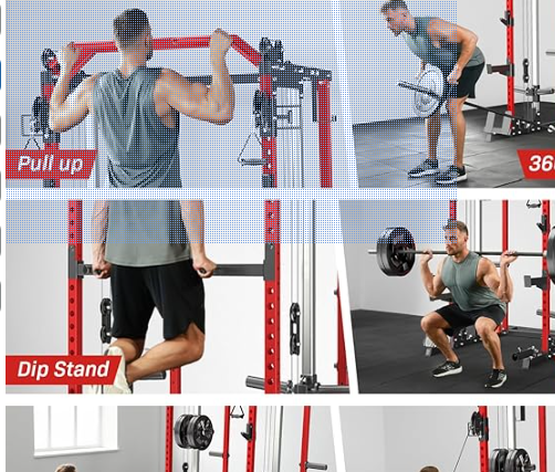 Power Cage Home Gym, Dual Pulley Cable Crossover System, All-in-One Squat Power Rack with Strength Training Attachments for Full-Body Workouts